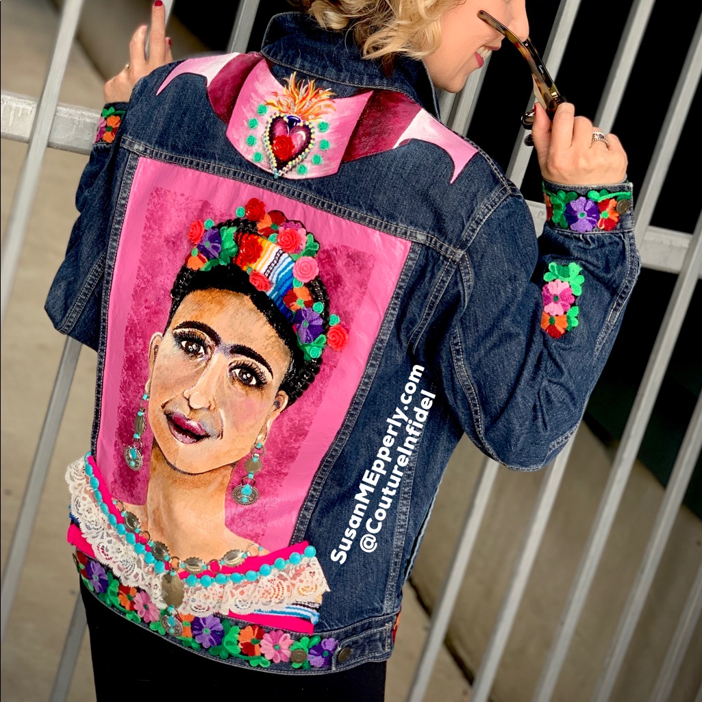 Ooak Hand Painted Stitched  Embellished Denim Jacket